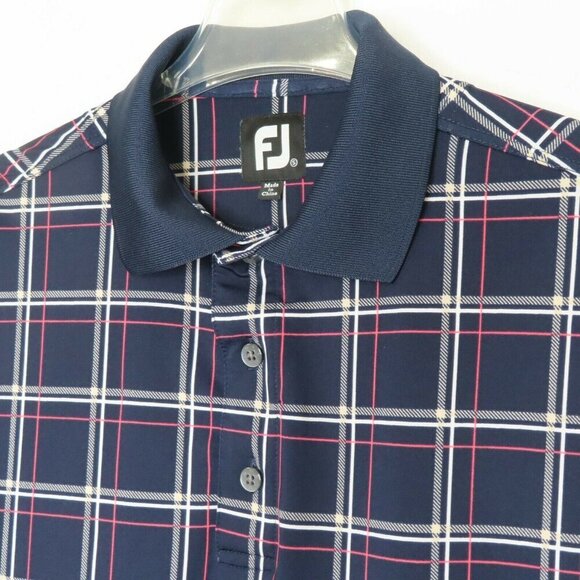FootJoy Mens Small Harlingen CC Blue Pink Tartan Plaid Polo Shirt Embroidered - Picture 2 of 9